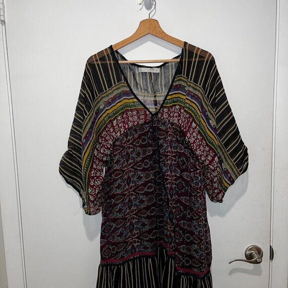 Zara Bohemian Style TRF Collection Maxi Dress With Patterned Design & V-Neckline - Picture 2 of 9
